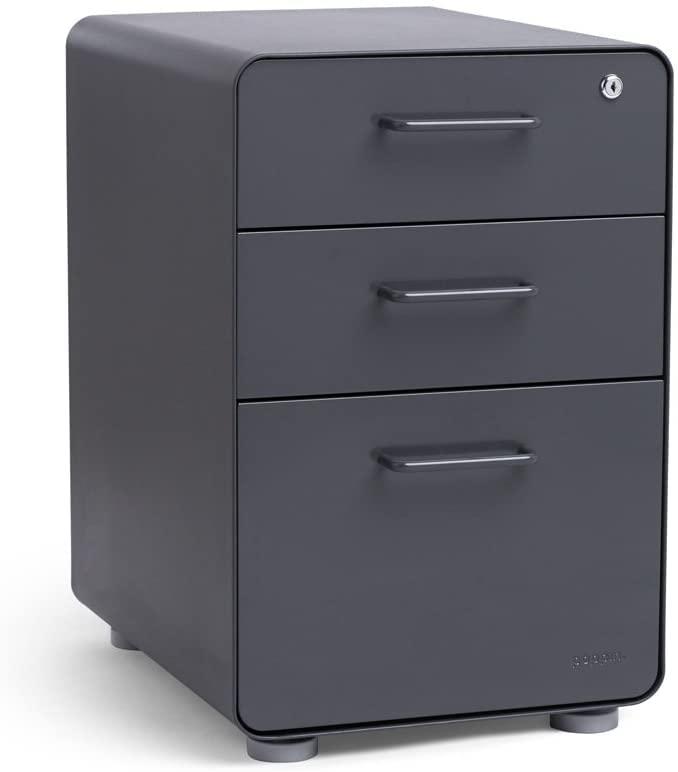 Poppin Stow 3-Drawer File Cabinet in Charcoal - 2 Utility Drawers & 1 Hanging File Drawer, Fully Painted Steel Cabinet with Keys Included for Office Organization & Home Office Storage
