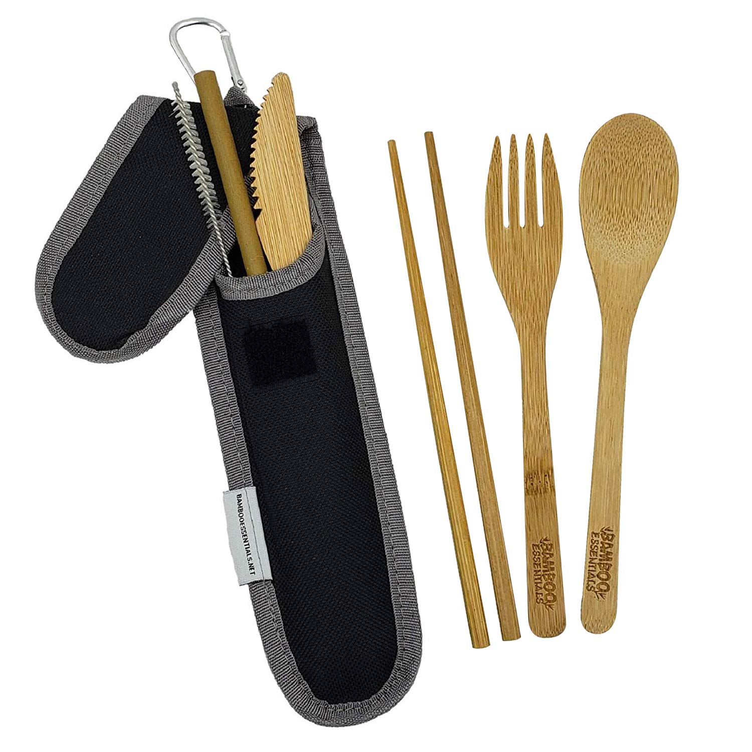 Bamboo Travel Utensil Set with Pouch - Eco-Friendly Cutlery for Camping & Picnics