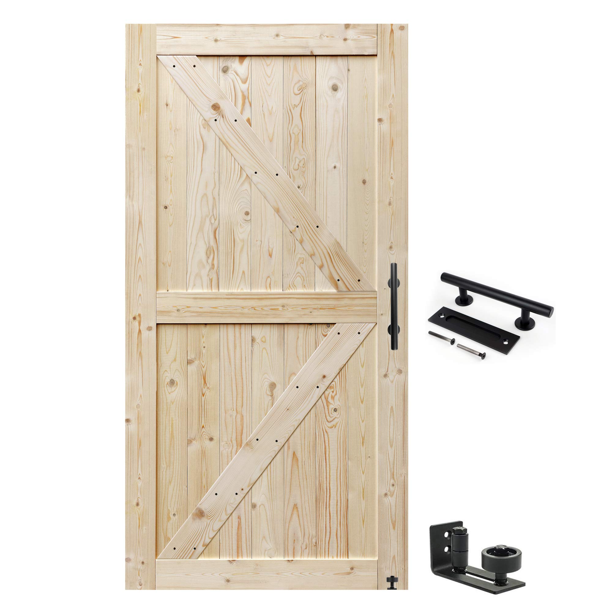 40x84 Inch Unfinished Solid Wood Barn Door with Handle Set & Floor Guide - British Brace Design, Modern Style, Easy Assembly (20/24/28/30/32/36/38/40/42/46 Inch Options) - Perfect for Bedroom, Closet, or Room Divider