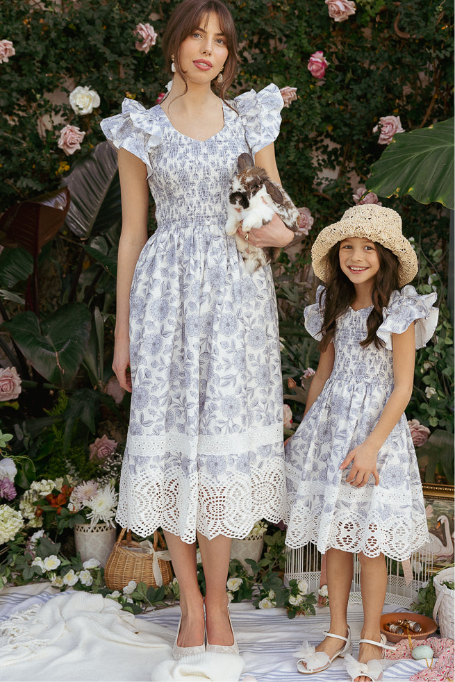 Blue Floral Hattie Dress - Women's Flowy Summer Dress for Beach, Wedding & Casual Outings