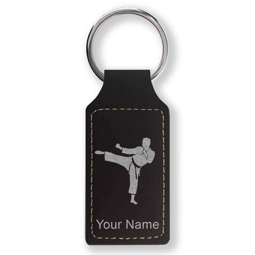 LaserGram Custom Engraved Rectangle Keychain - Karate Man Design - Perfect for Martial Arts Enthusiasts & Gift Giving