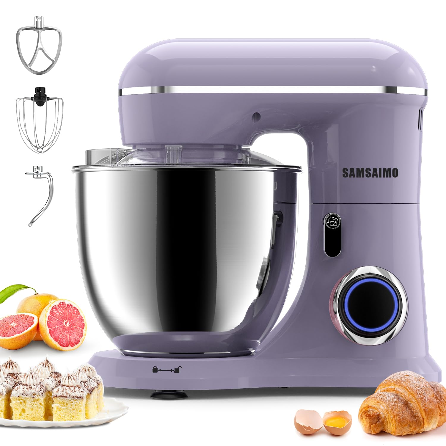 660W 10-Speed 3-in-1 Electric Stand Mixer with Pulse Button - Includes 6.5QT Stainless Steel Bowl, Dough Hook, Beater & Whisk - Perfect for Baking Cakes, Cookies, Bread & More - Vine Purple Kitchen Mixer for Home Bakers