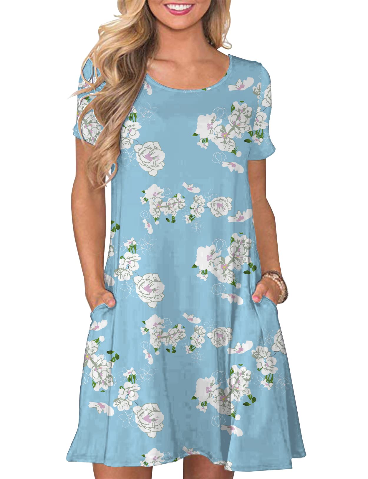 CHERFLY Women's Summer T-Shirt Dress - Casual Short Sleeve Swing Dress with Pockets for Beach, Vacation & Everyday Wear