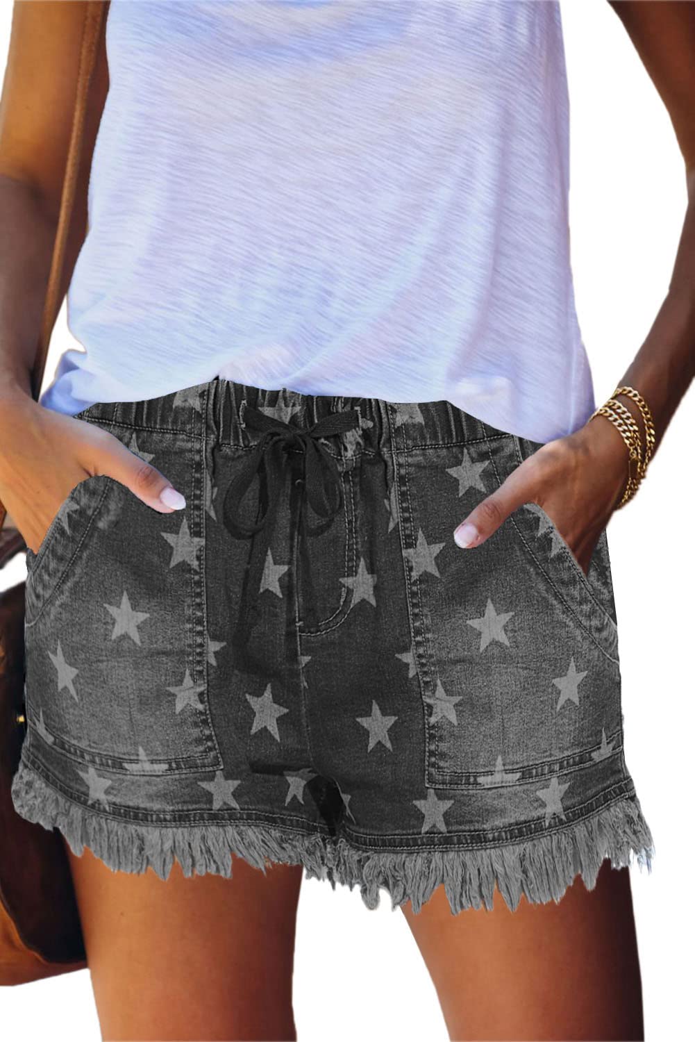 GOLDPKF Women's Denim Jean Shorts - Mid Waist Stretchy Ripped Distressed Casual Summer Shorts | Perfect for Beach, Vacation, and Everyday Wear