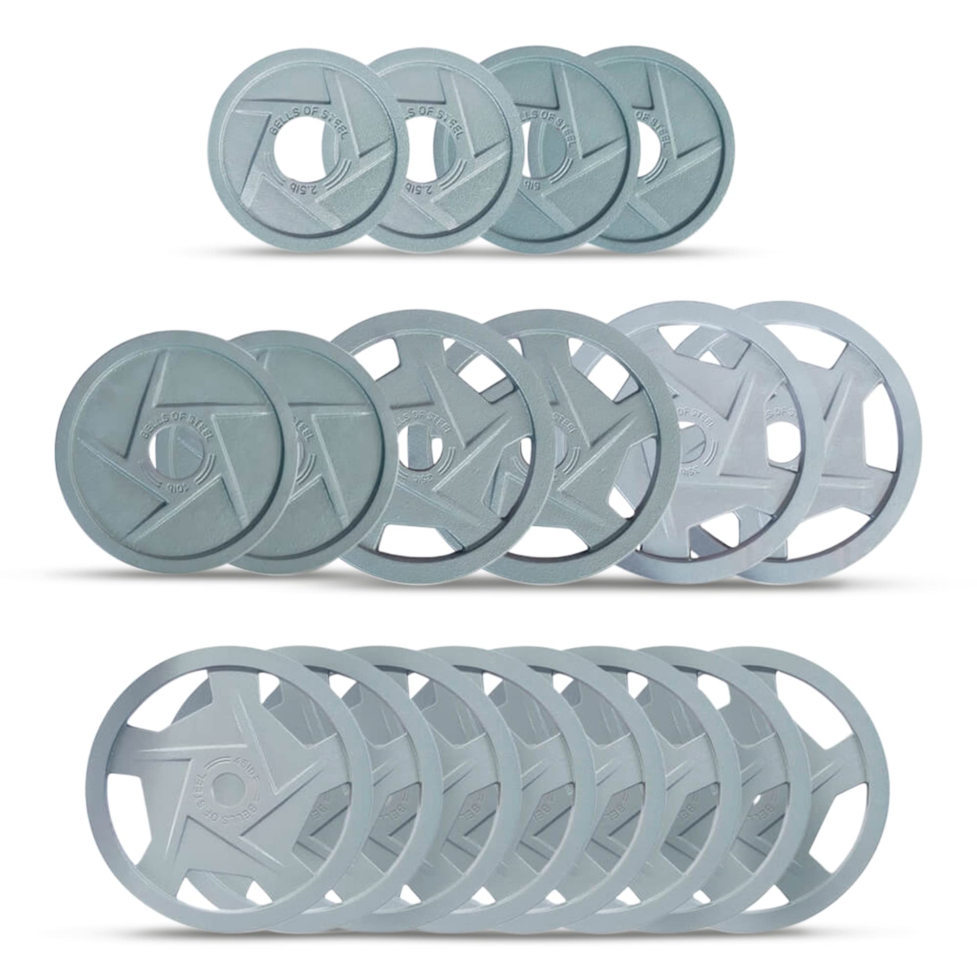 Bells of Steel Mighty Grip Cast Iron Olympic Weight Plates - 2 Inch Hammertone Powder Coated Barbell Plates (Pair/Set) for Home Gym & Strength Training