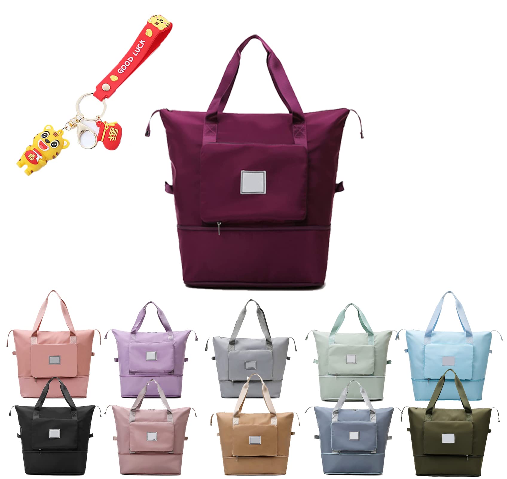 GEOBY Collapsible Waterproof Large Capacity Travel Handbag - Foldable Expandable Carry On Bag with Fixed Strap for Women & Men (Purple) | Perfect for Airplane, Cruise, Beach & Outdoor Adventures