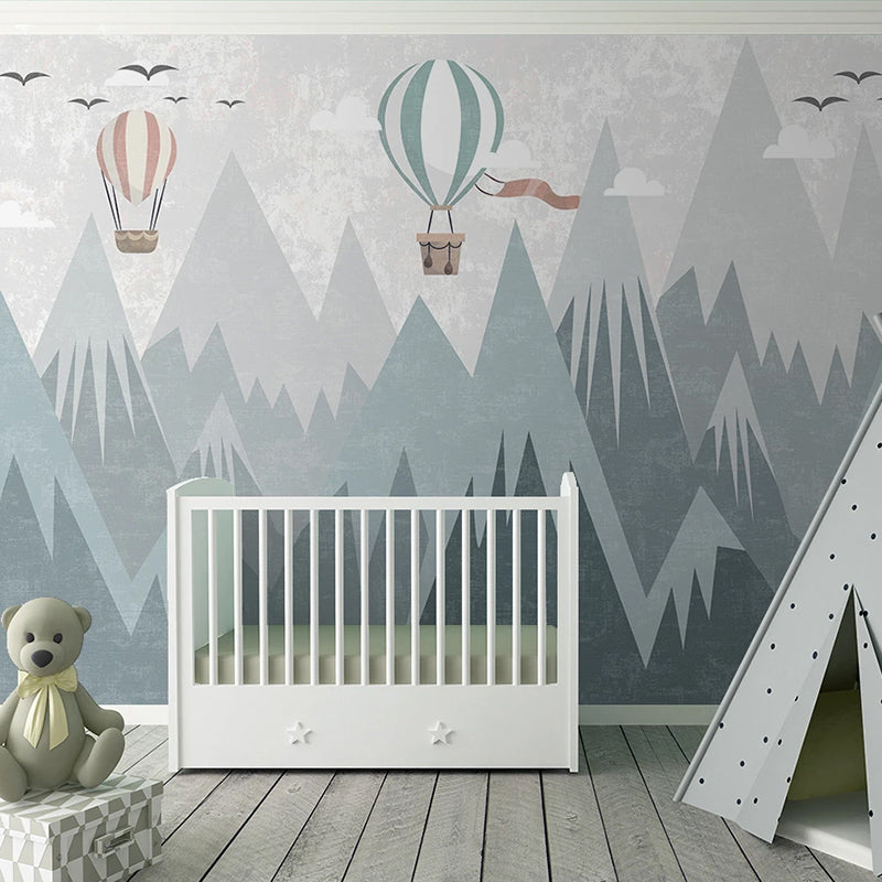 Air Balloons Flying Over Mountain Peaks Nursery Wallpaper - Scenic Kids Room Decor for Baby Boy & Girl Bedroom, Playroom - Perfect for Nursery, Children's Bedroom & Play Area Wall Decoration