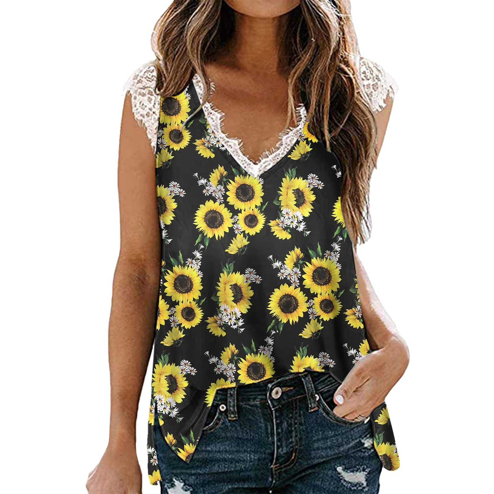 Women's Summer Loose Sleeveless Printed Pleated Flare Tunic Tank Tops - Casual Blouse Shirt for Beach, Vacation & Everyday Wear
