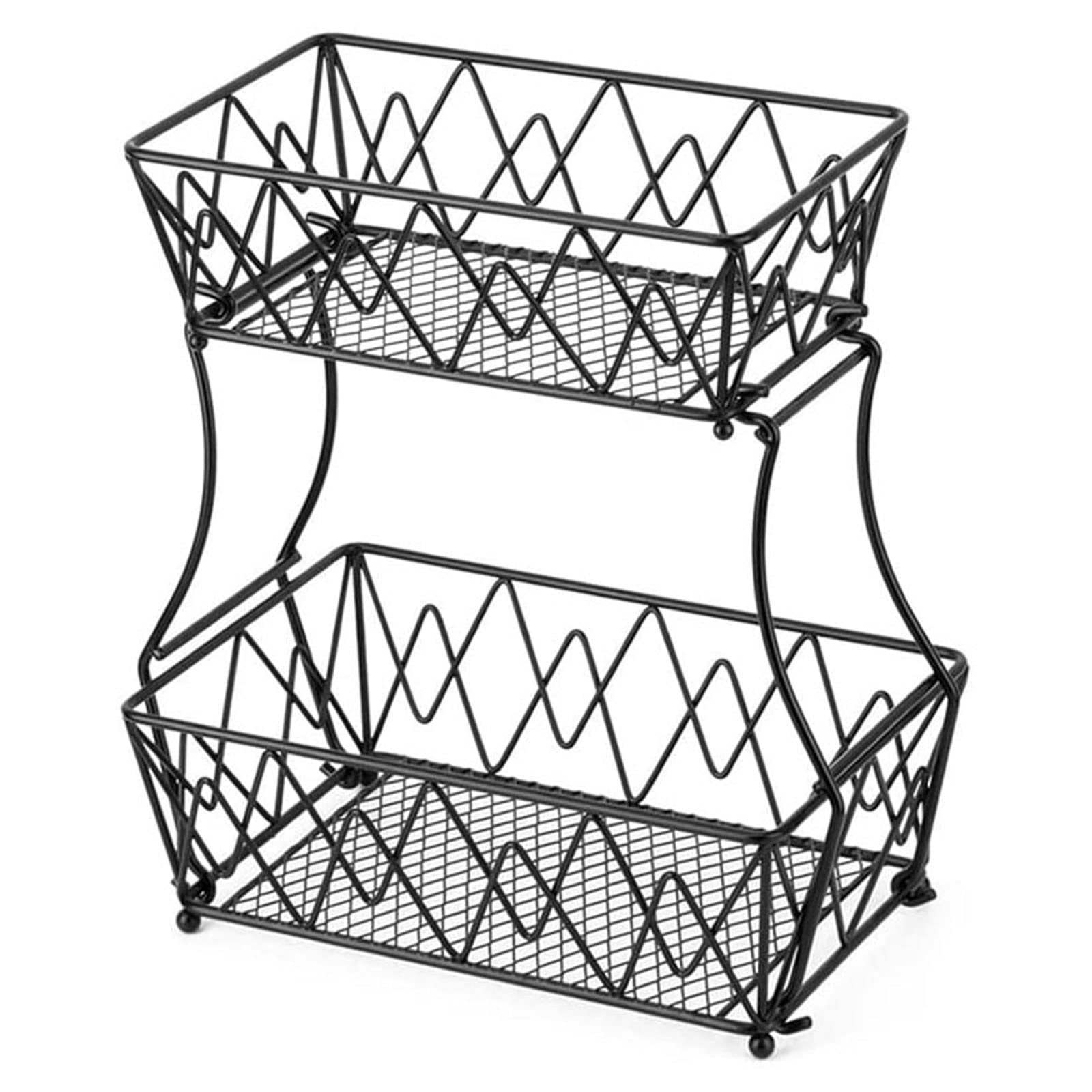Skadler 2-Tier Metal Wire Countertop Fruit Basket - Rectangle Kitchen Storage Stand for Fruits, Vegetables, Bread & Snacks | Perfect for Pantry Organization & Countertop Display