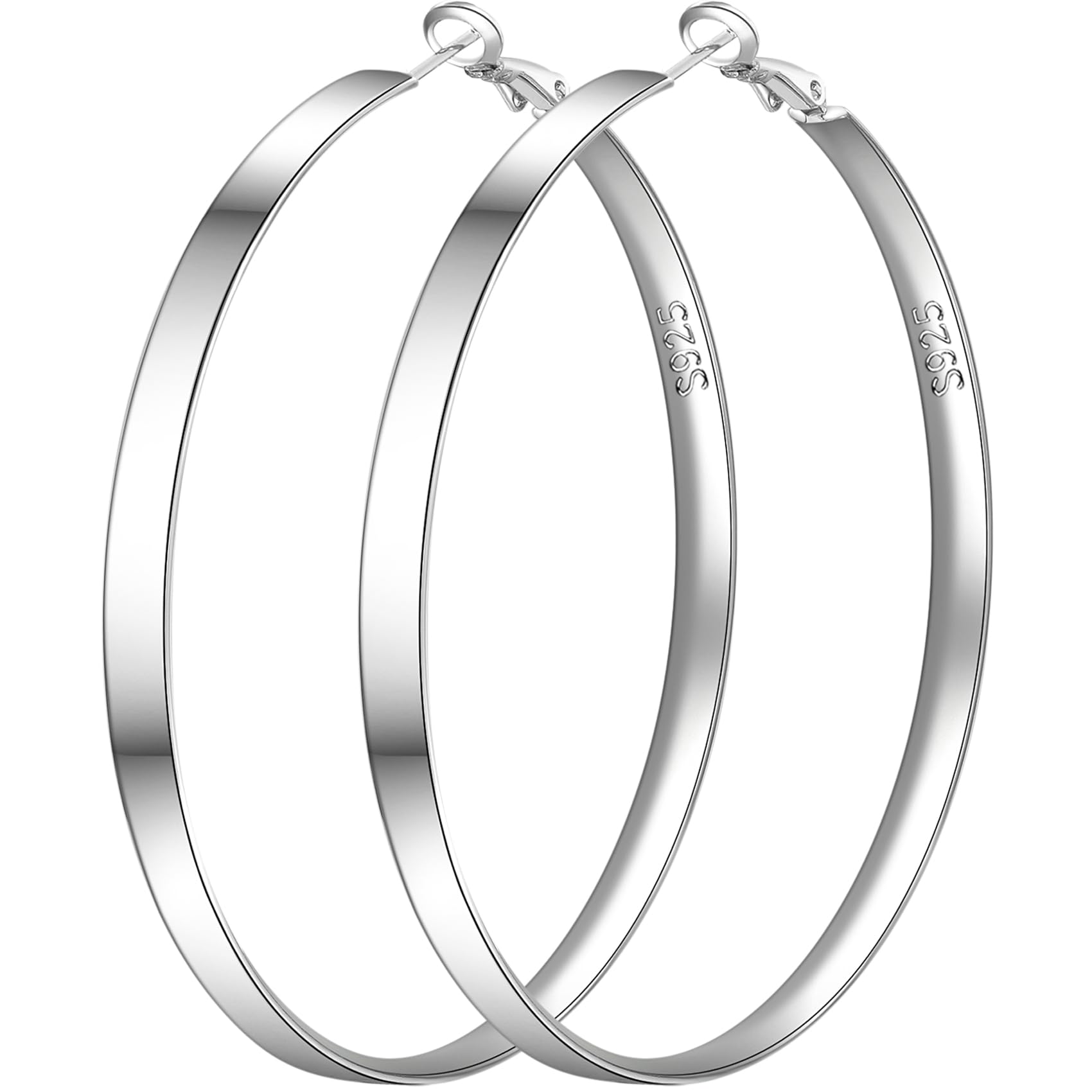 PABBEU 925 Sterling Silver Hoop Earrings for Women - Large Lightweight Hypoallergenic Silver Hoops (40/50/60/70mm) - Perfect for Everyday Wear, Parties & Special Occasions