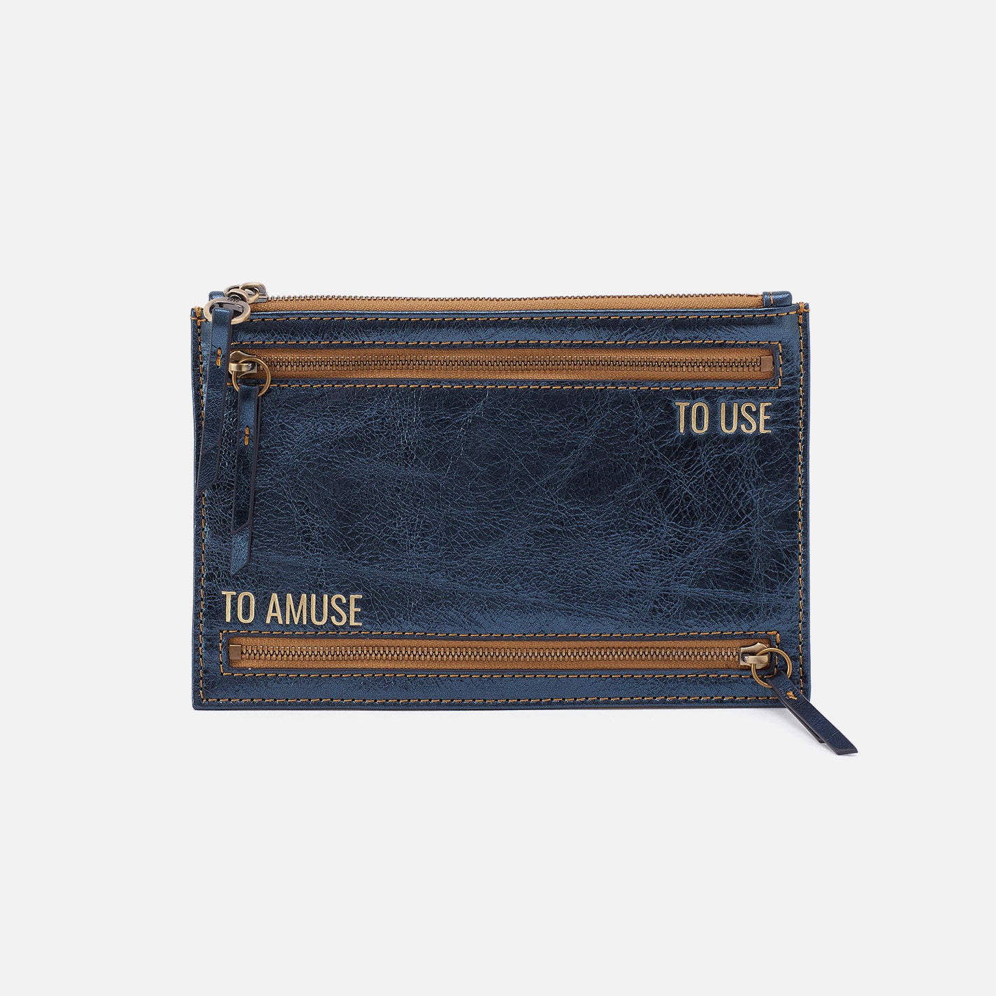 Blue Metallic Leather Zip Along Medium Pouch - Stylish Organizer for Travel, Office & Everyday Essentials | Premium Crossbody Bag for Women & Men