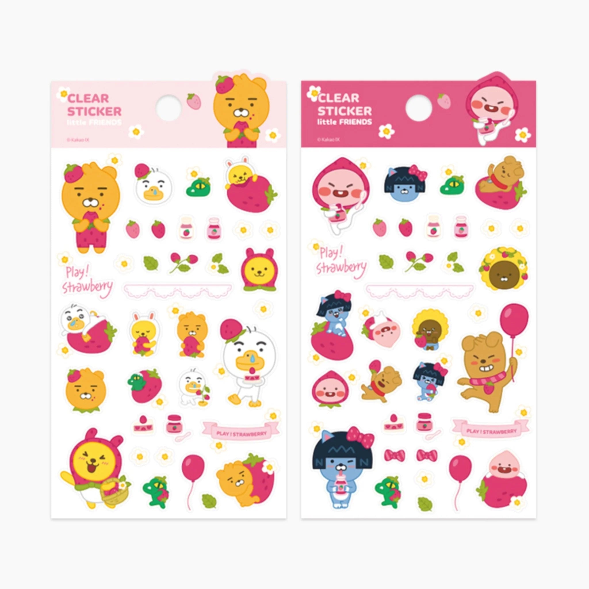 Little Friends Strawberry Clear Stickers - 50-Piece Waterproof Vinyl Decal Pack for Laptops, Phones, Scrapbooking & DIY Crafts - Cute Kawaii Aesthetic Stickers for Kids & Teens