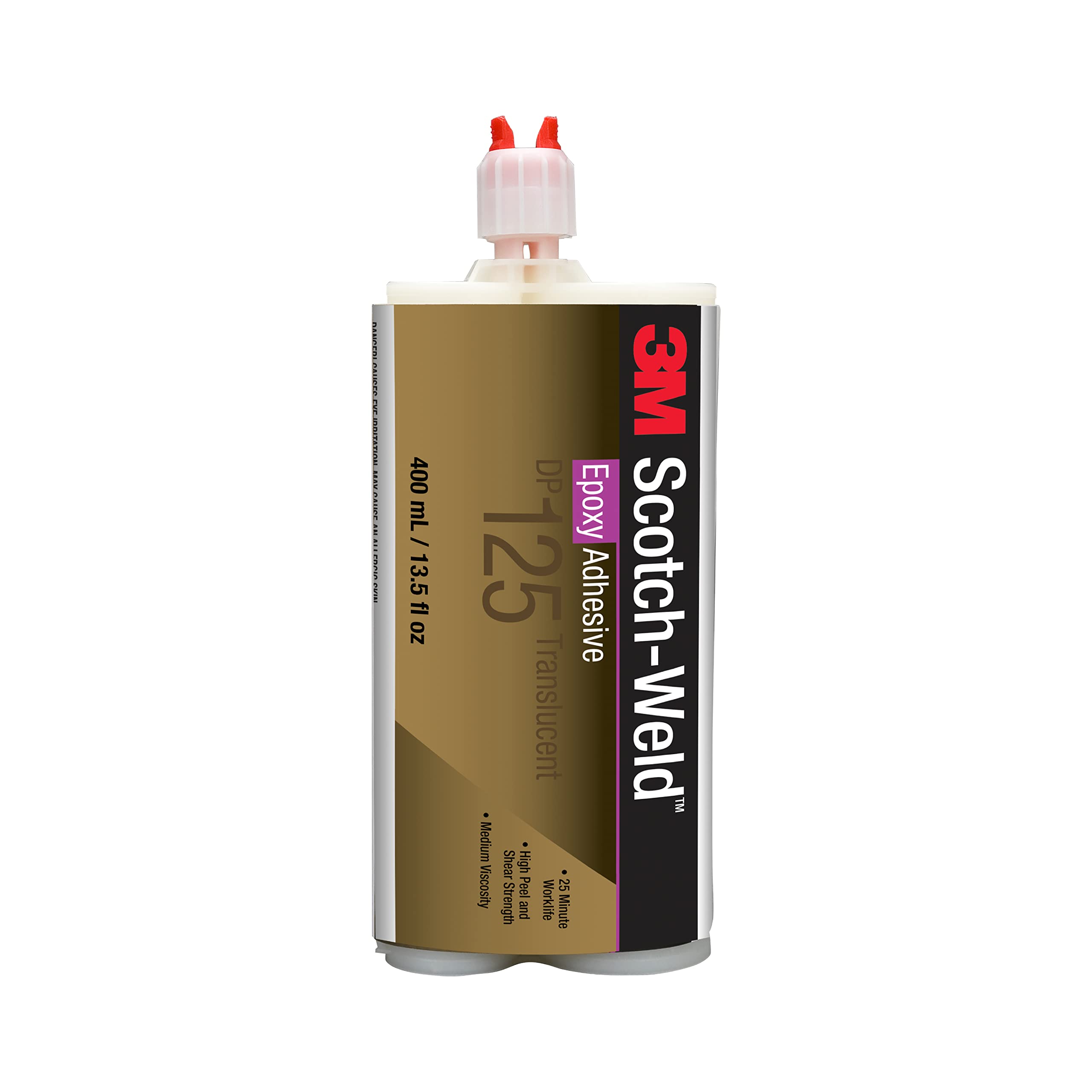 3M Scotch-Weld DP125 Translucent Two-Part Epoxy Adhesive - Flexible, Heat Resistant, 400mL (13.5oz) Duo-Pak - Ideal for Metal, Plastic & Wood Bonding in Automotive, Marine & DIY Projects