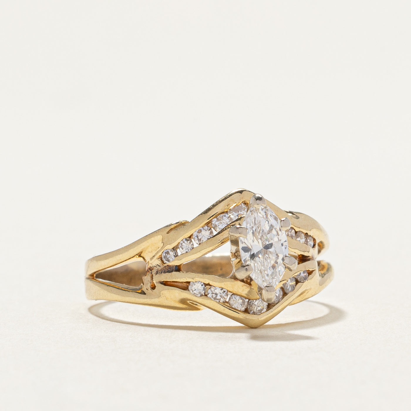 0.30ct Marquise Cut Diamond Tapered Ring for Women | 0.22ctw Side Stones | Size 7 | Wedding, Engagement, Anniversary Gift | Elegant Jewelry for Special Occasions