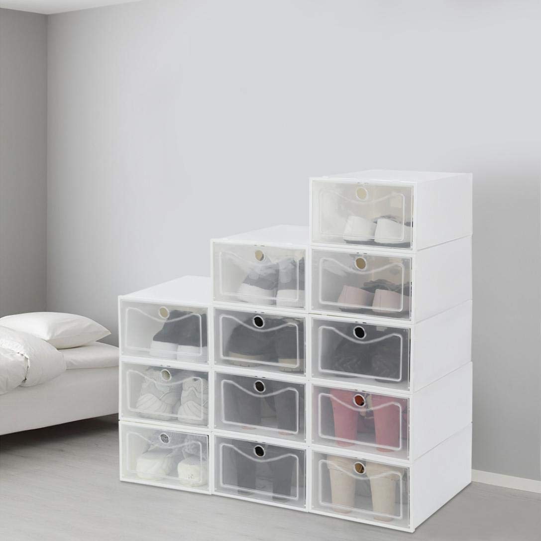 12-Pack Foldable Plastic Shoe Storage Boxes - Clear Stackable Shoe Organizers for Closet, Bedroom & Entryway | Space-Saving Shoe Containers for Sneakers, Boots & Heels | Perfect for Home Organization & Small Spaces