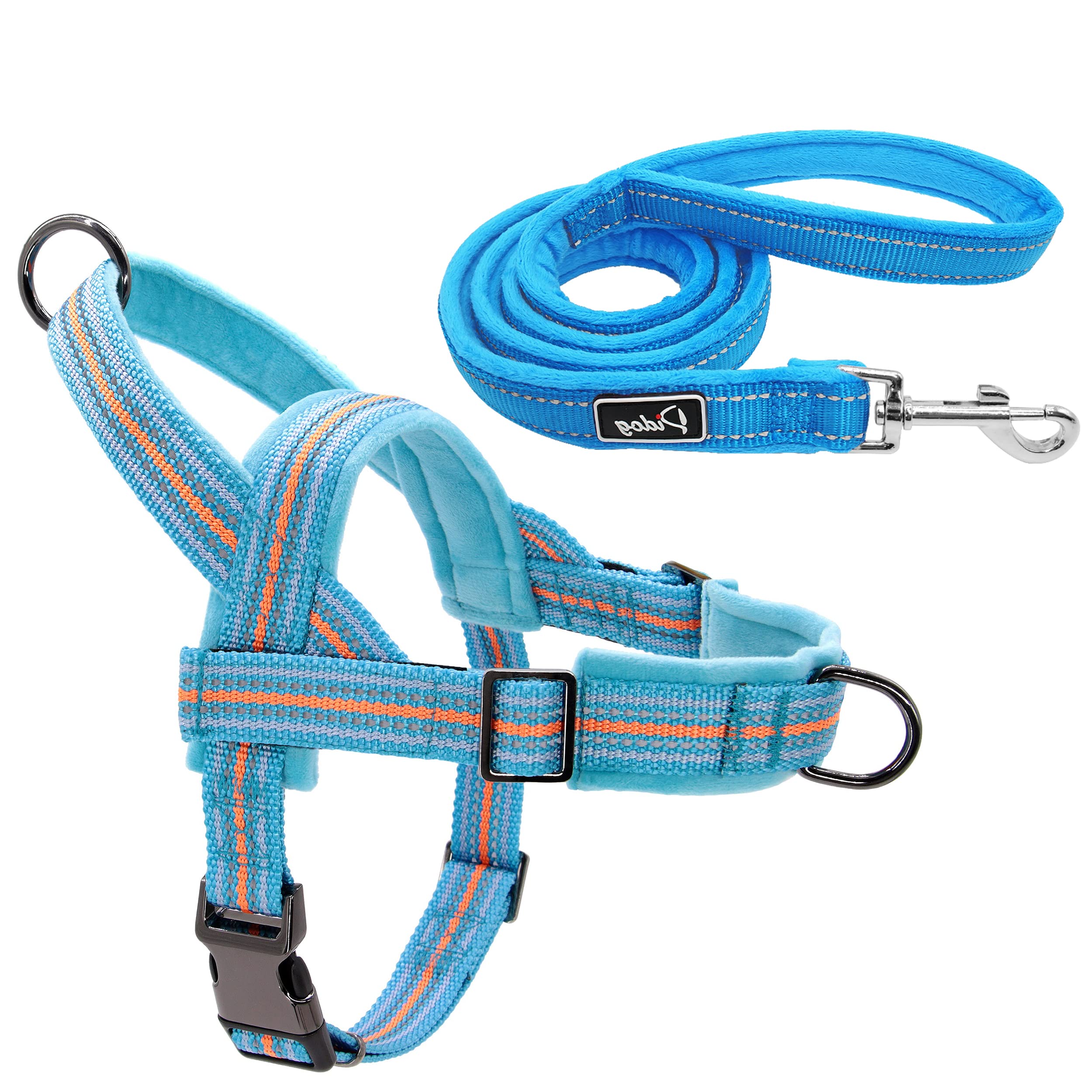 No Pull Soft Flannel Padded Dog Vest Harness & Leash Set – Escape Proof Reflective Adjustable Strap for Medium to Large Dogs (Chest 29-40.5