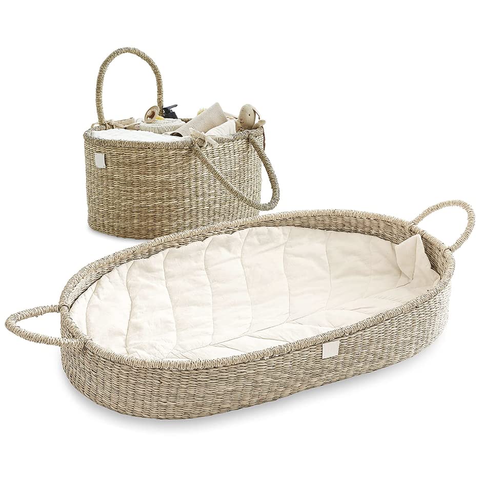Premium Organic Baby Nursery Bundle - Handmade Matching Baby Changing Basket & Diaper Caddy Organizer for Newborn Essentials | Perfect for Nursery Organization & Baby Shower Gifts