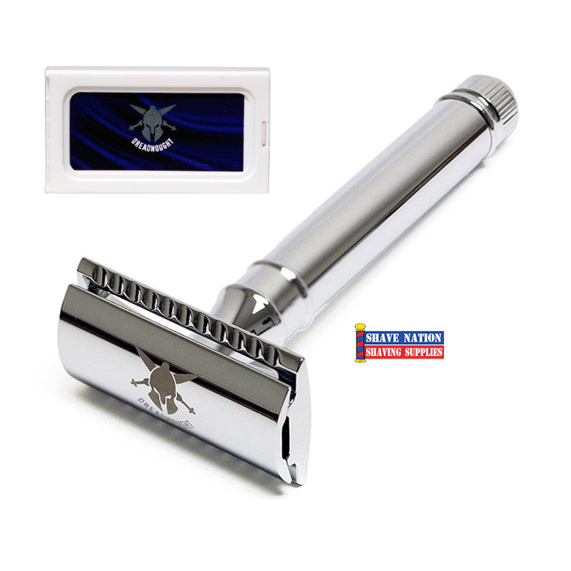 Vintage Dreadnought Spartan Closed Comb Safety Razor with 10 Stainless Steel Blades - Perfect for Wet Shaving & Beard Grooming at Home