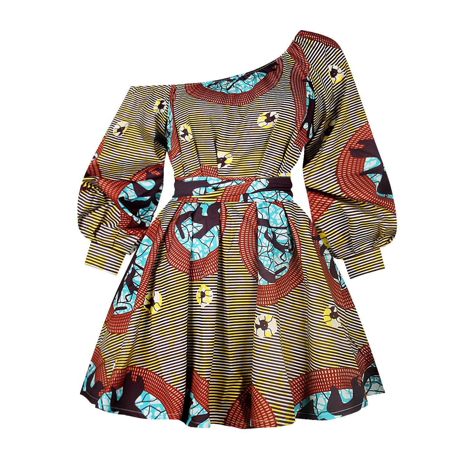 Moonight Sexy One Shoulder African Print Floral Dress - Women's Cocktail Party & Vacation Summer Dress