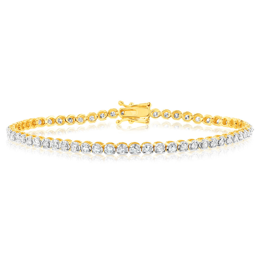 2 Carat Diamond Tennis Bracelet with 59 Brilliant Cut Diamonds in 9K Yellow Gold - Elegant Jewelry Gift for Women, Perfect for Weddings, Anniversaries & Special Occasions