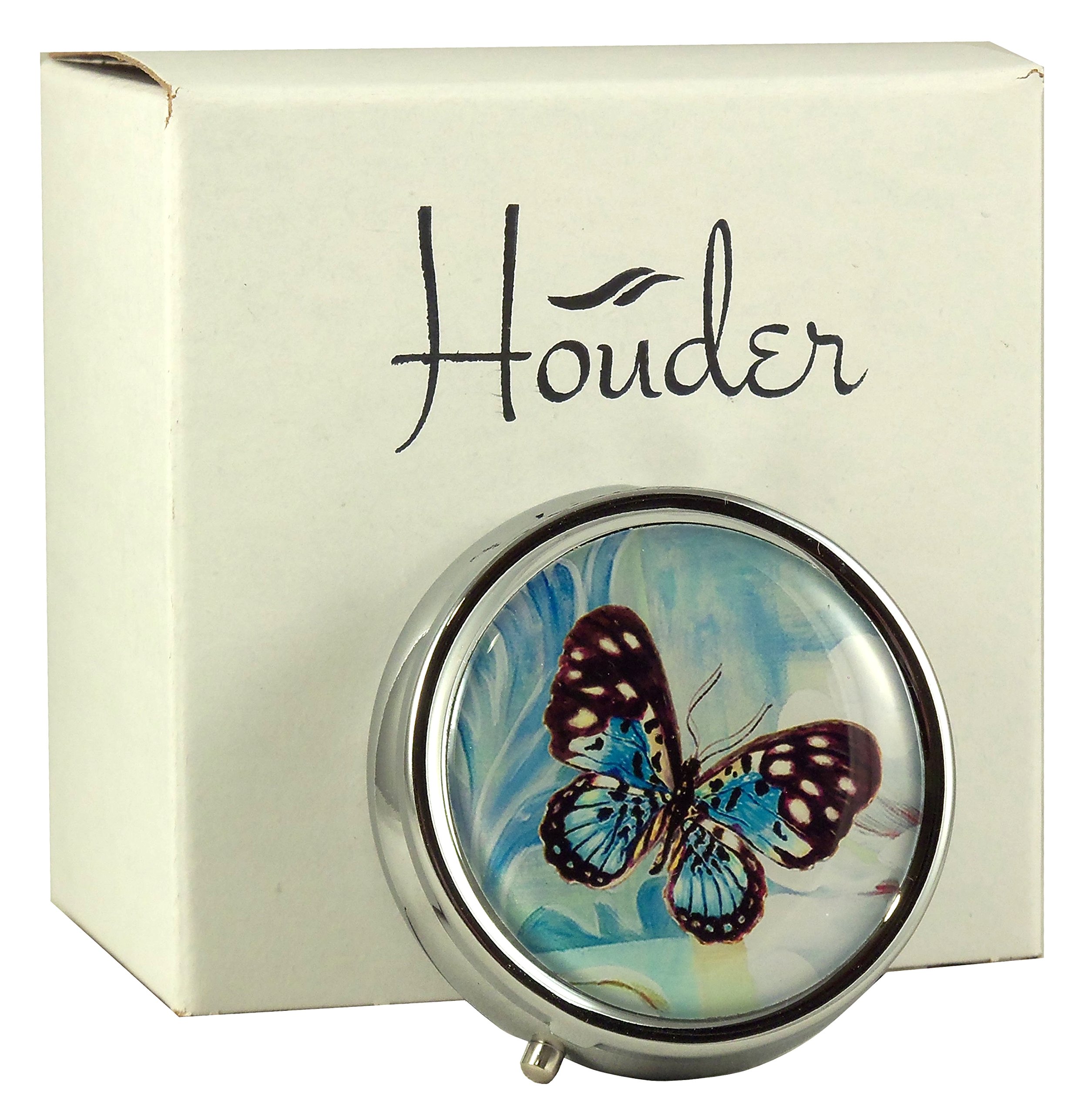 Houder Designer Pill Organizer - Stylish Decorative Pill Case with Gift Box for Daily Medication Storage - Perfect for Travel, Home & Office Use (Blue Butterfly)