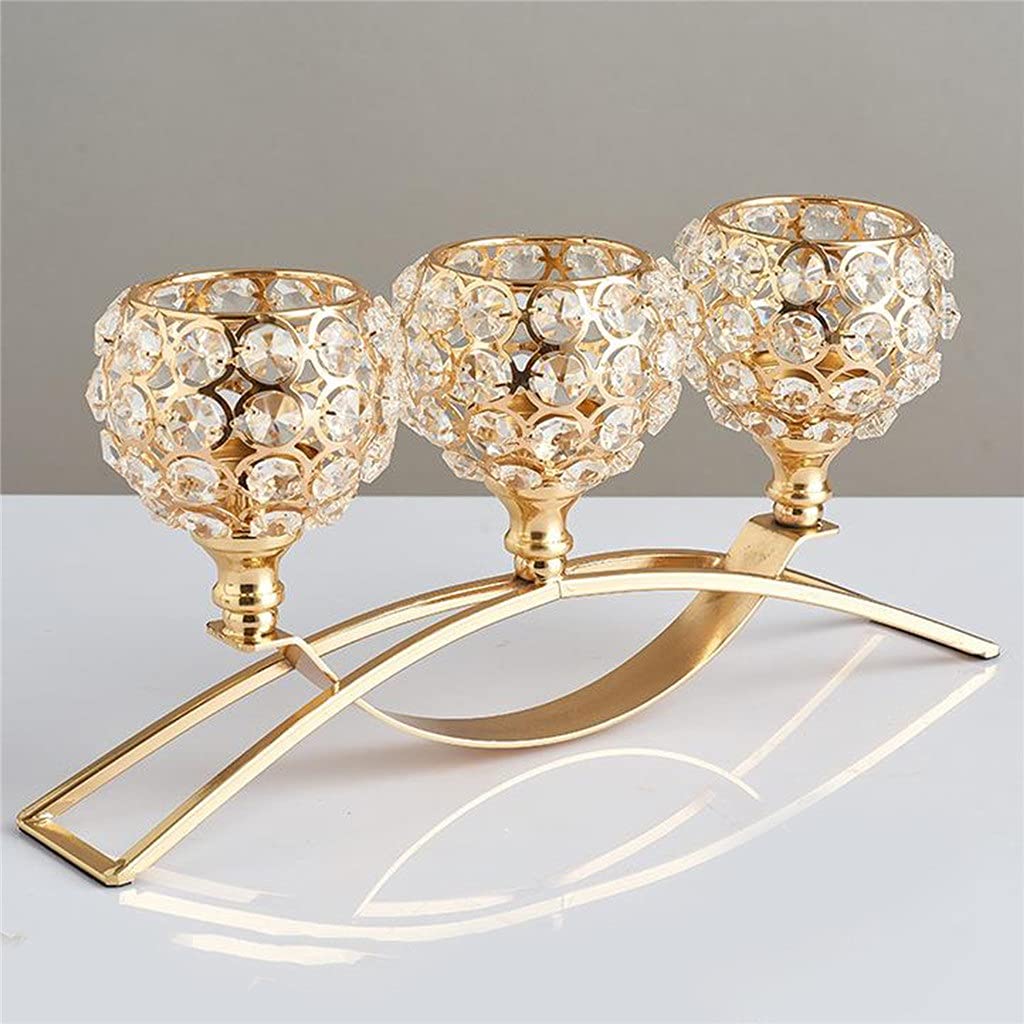 PQKDY 3-Arm Crystal Candelabra - Elegant Silver & Gold Wedding Table Centerpiece, Goblet Candle Holder for Romantic Dinners, Bridal Showers, Church Decor and Home Decoration