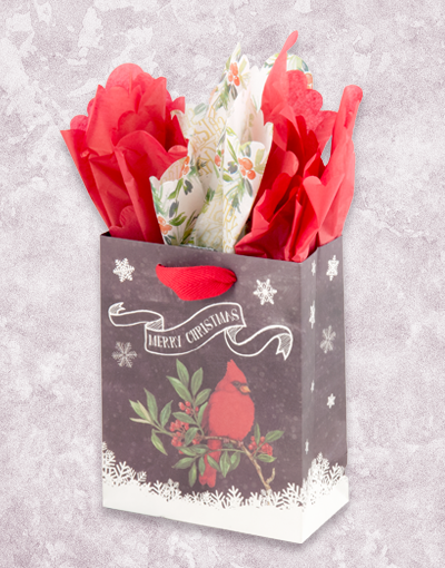 Chalkboard Cardinal Christmas Petite Gift Bags - Small Holiday Party Favor Bags for Christmas Gifts, Stocking Stuffers & Festive Celebrations