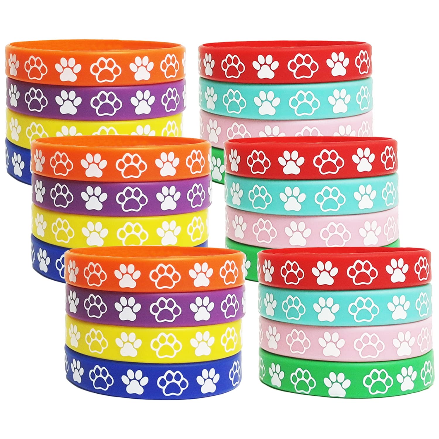 48 PCS Dog Paw Print Silicone Wristbands - Puppy Party Favors, Baby Shower Decorations, Birthday Goodie Bag Stuffers - Perfect for Pet-Themed Parties, School Events & Giveaways