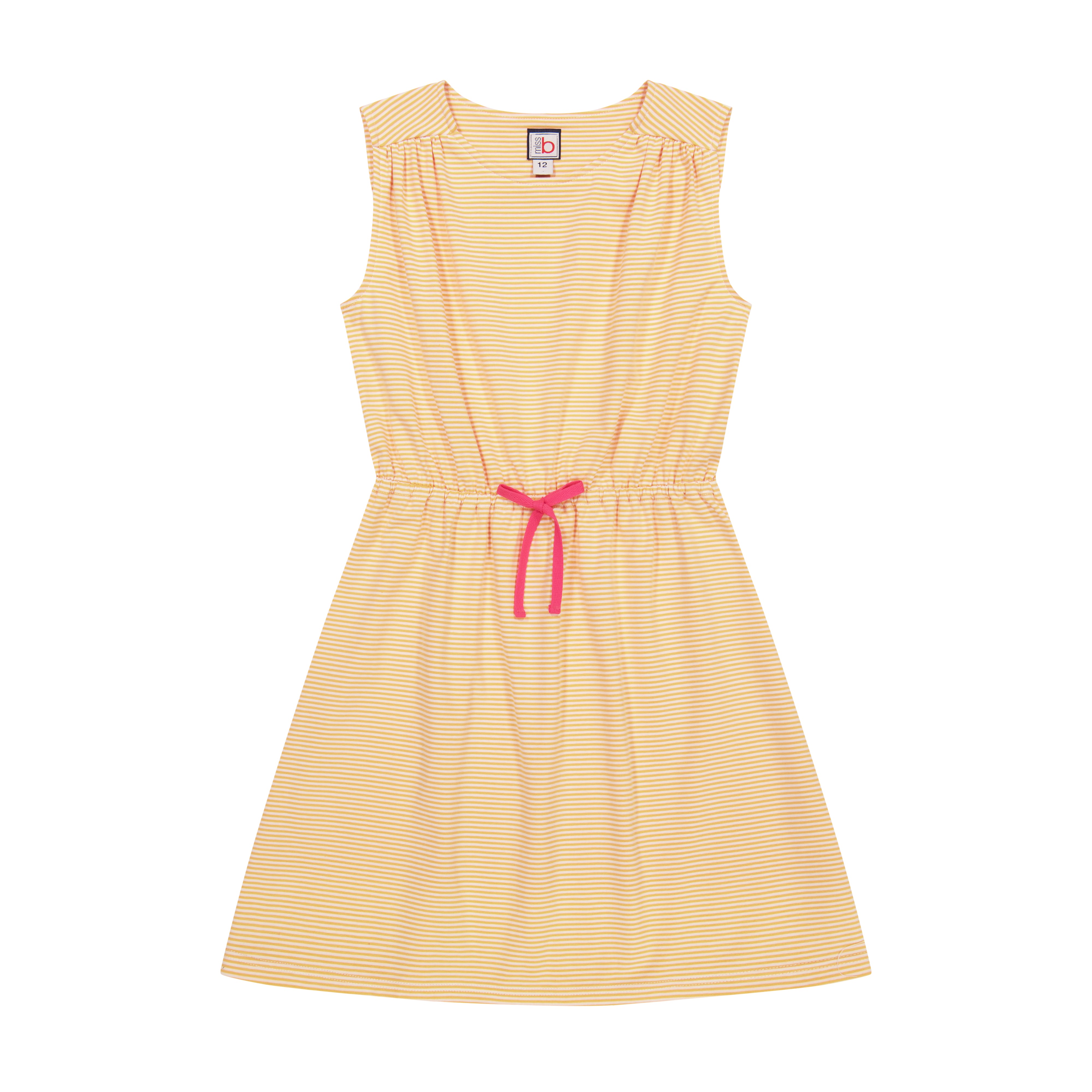 Lindsey Drawstring Dress - Yellow Stripe Floral Summer Dress for Women | Casual Beach Wear, Vacation Outfit, Boho Chic Style