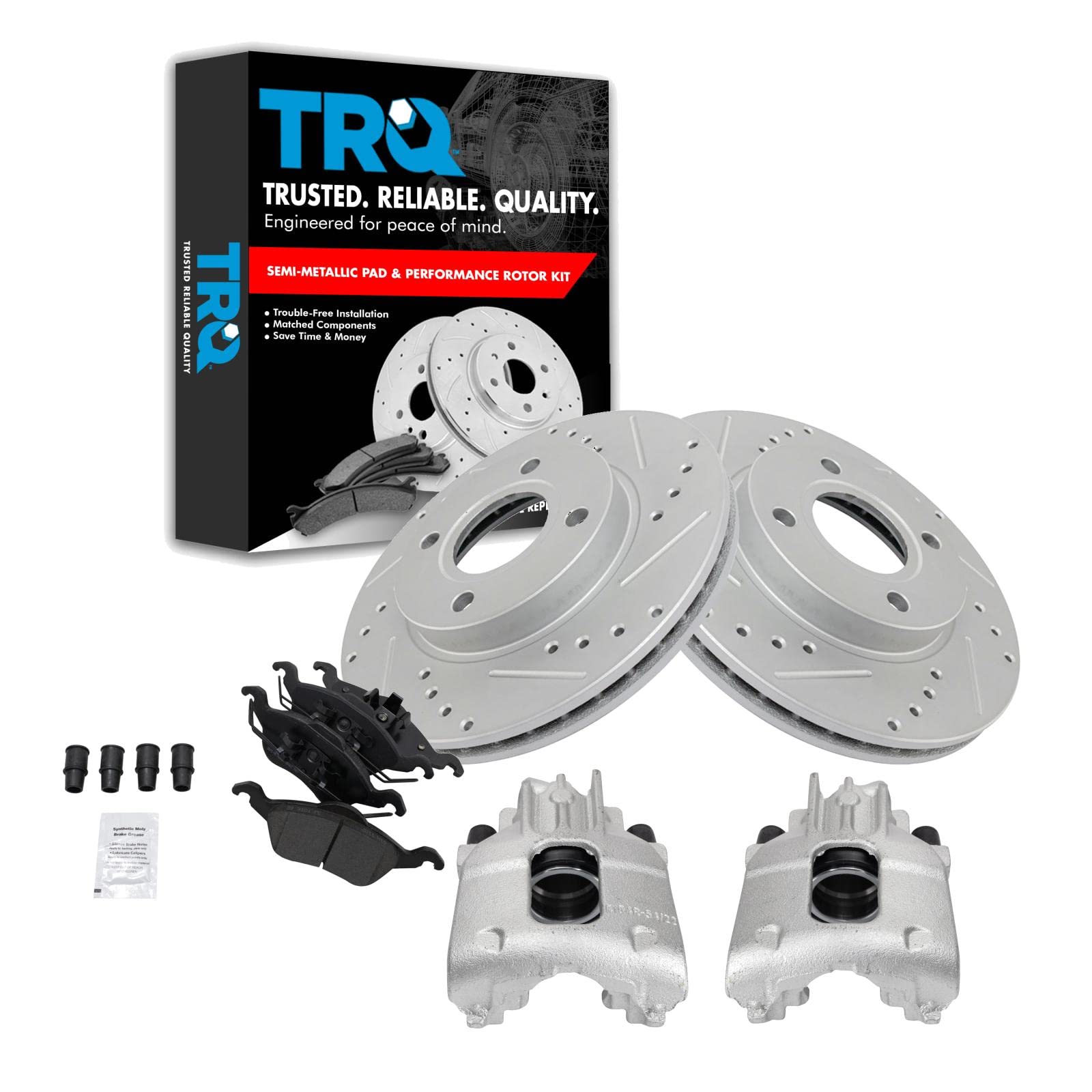 TRQ Front Performance Brake Pad & Rotor Kit - Semi-Metallic Vented Premium G-Coated - Compatible with 2000-2004 Ford Focus - Perfect for Daily Driving & Performance Upgrades