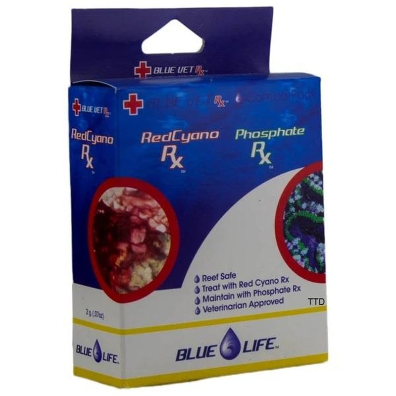 Blue Life Cyano Phosphate 2-in-1 Treatment (2g Red Cyano RX + 30mL Phosphate RX) - Effective Solution for Saltwater & Reef Aquarium Algae Control