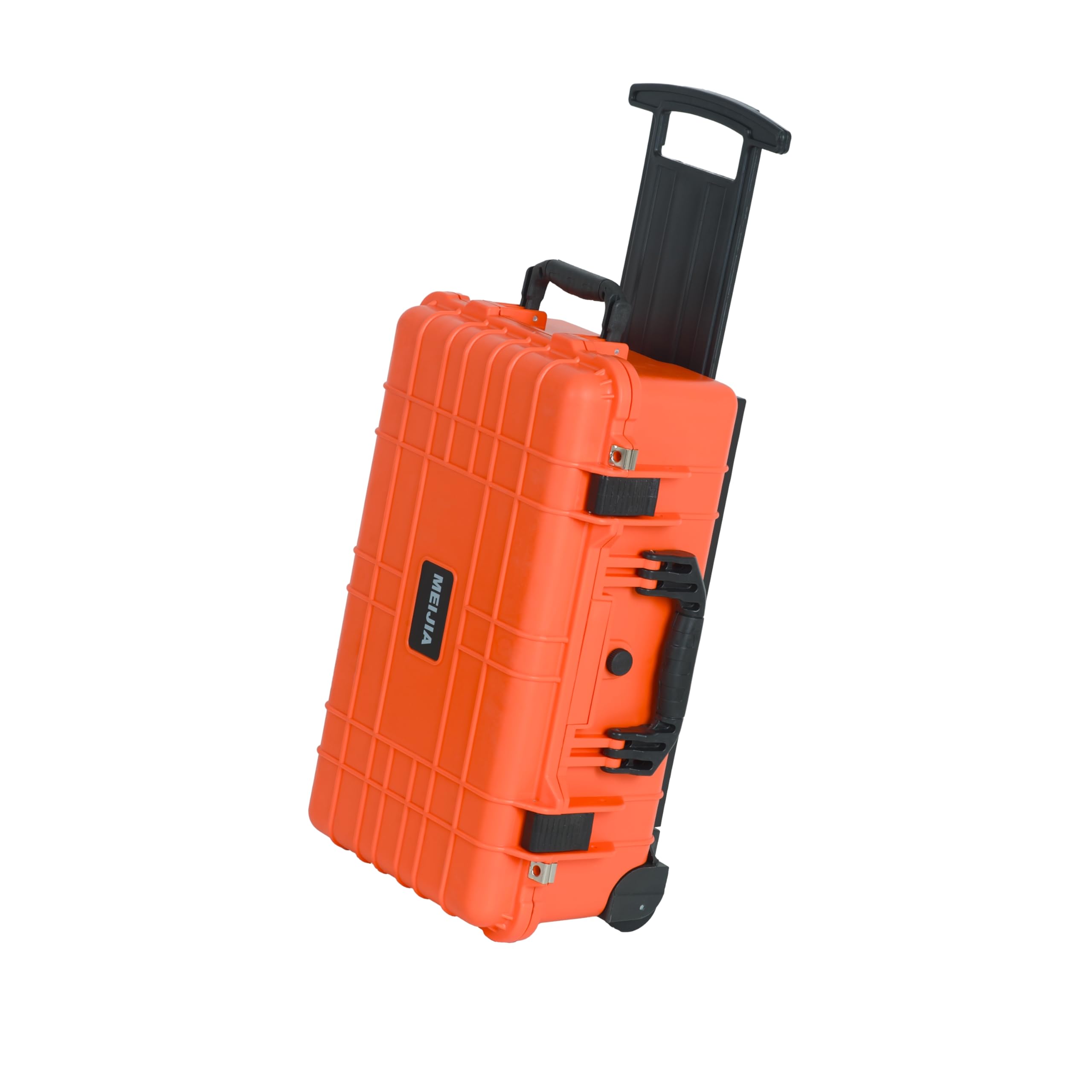 MEIJIA Waterproof Hard Camera Case with Wheels & Retractable Handle - All Weather Protective Storage for DSLR, Camcorder, Equipment - Foam Inserted, 22 x 13.81 x 9 Inches (Orange) - Perfect for Travel, Outdoor Adventures & Professional Photography