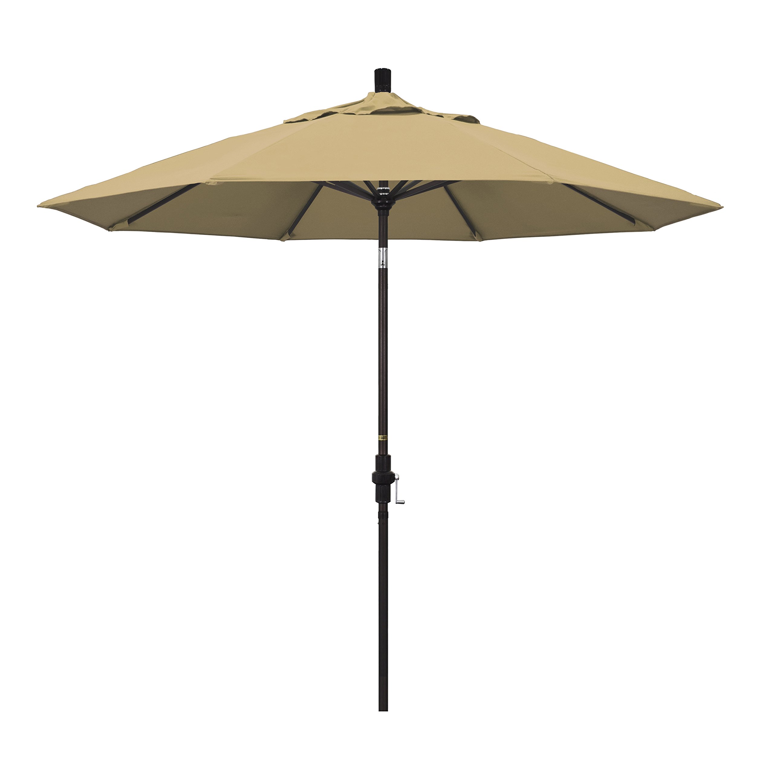 9' Round California Umbrella with Crank Lift & Tilt - Bronze Aluminum Pole & Champagne Olefin Canopy for Patio, Garden, Poolside and Outdoor Dining