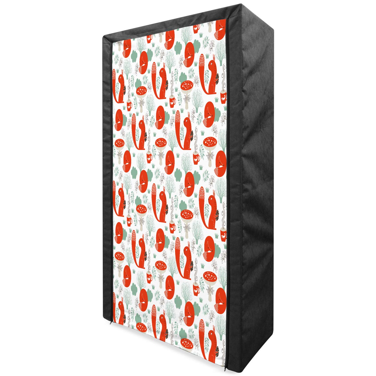 Ambesonne Portable Fabric Wardrobe with Bohemian Fox & Squirrel Design - 33.5