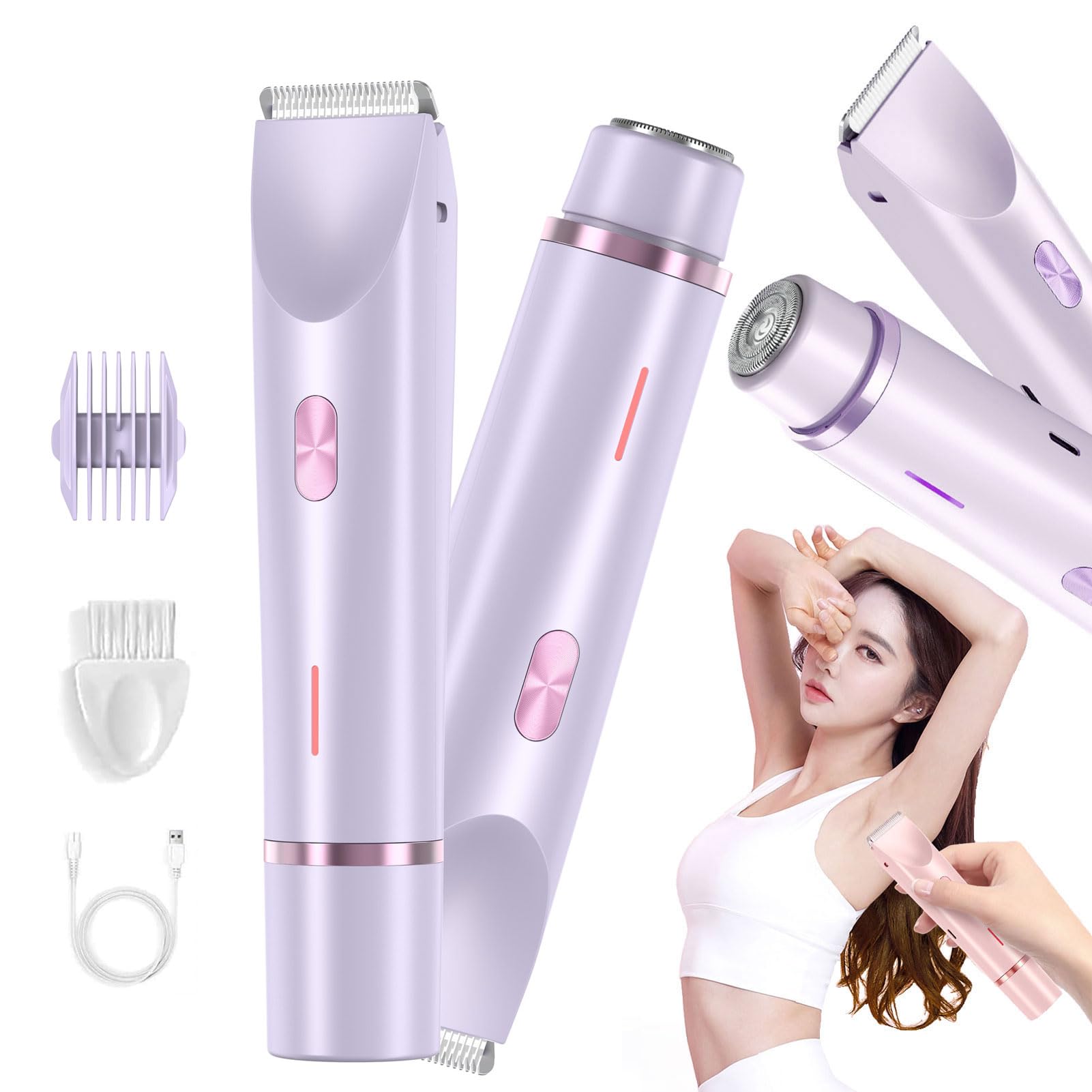 Pink Galaxy Electric Razor for Women - Dual Head 2-in-1 Wet & Dry Shaver - Waterproof Lady Shaver with Comfortable Design - Perfect for Legs, Underarms & Bikini Area (Purple)