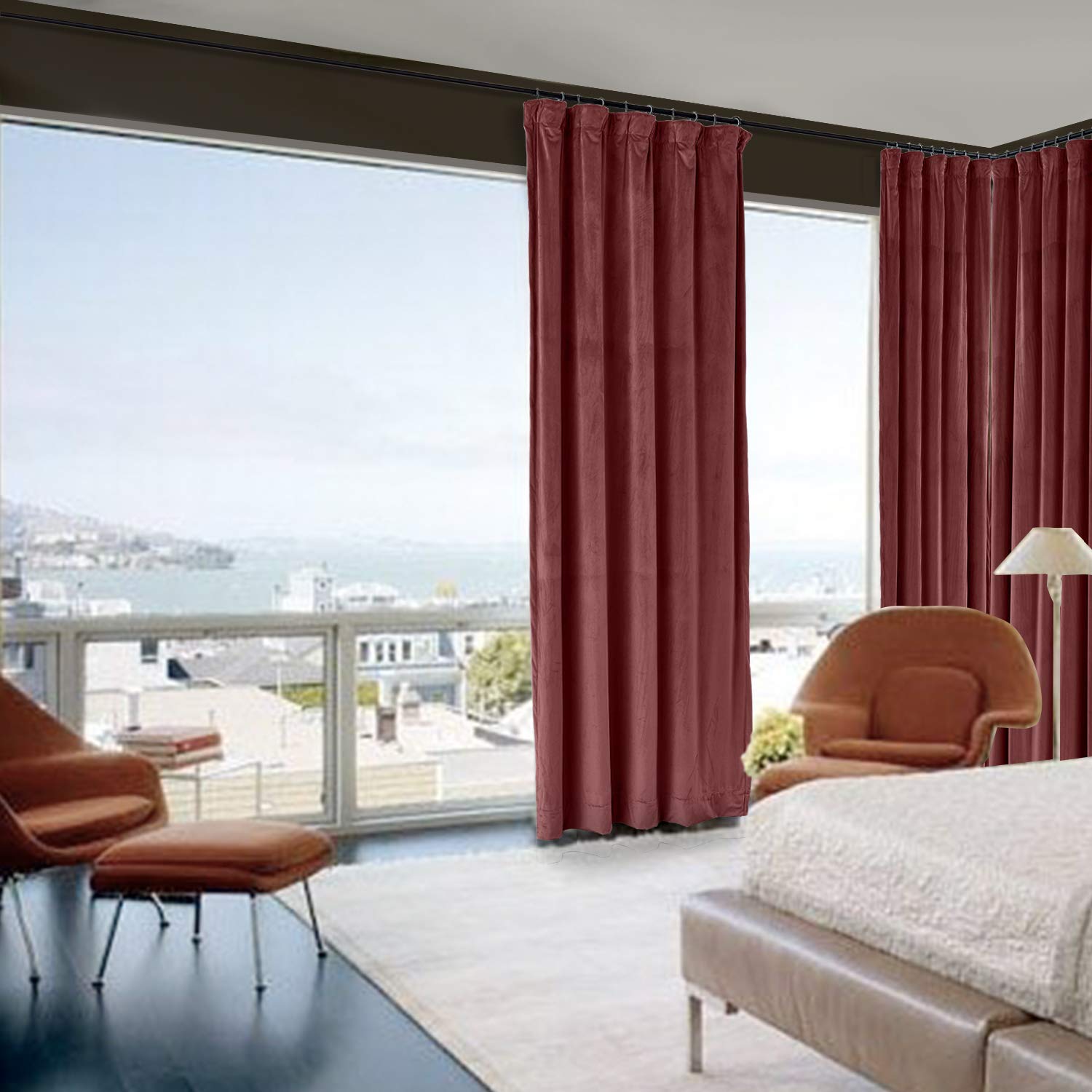 Blackout Thermal Insulated Velvet Curtain Panel - Burgundy Solid Color, 100x96 Inch, 1 Panel | Noise Reducing Room Darkening Window Treatment for Bedroom, Living Room & Home Theater