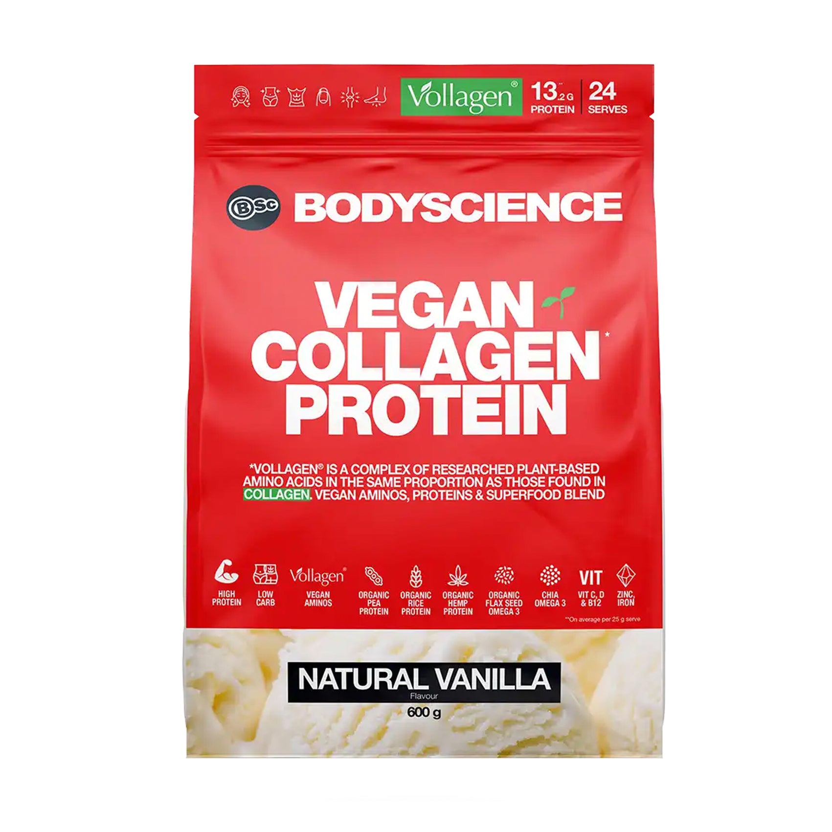 Body Science Vegan Collagen Protein Powder 600g - Plant-Based Collagen Supplement for Skin, Hair & Joint Support - Perfect for Smoothies, Coffee & Post-Workout Recovery