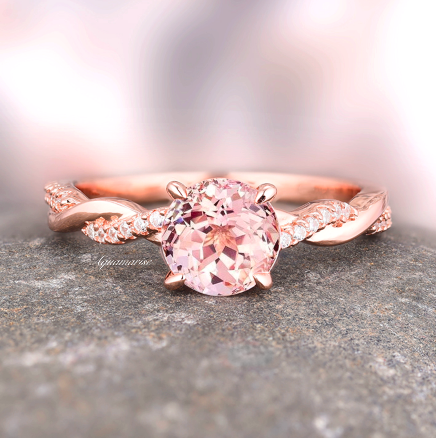 Sophia Twisted Vine Morganite Ring - 14K Rose Gold Vermeil Engagement Ring for Women, Perfect for Valentine's Day, Anniversary & Proposal Gifts