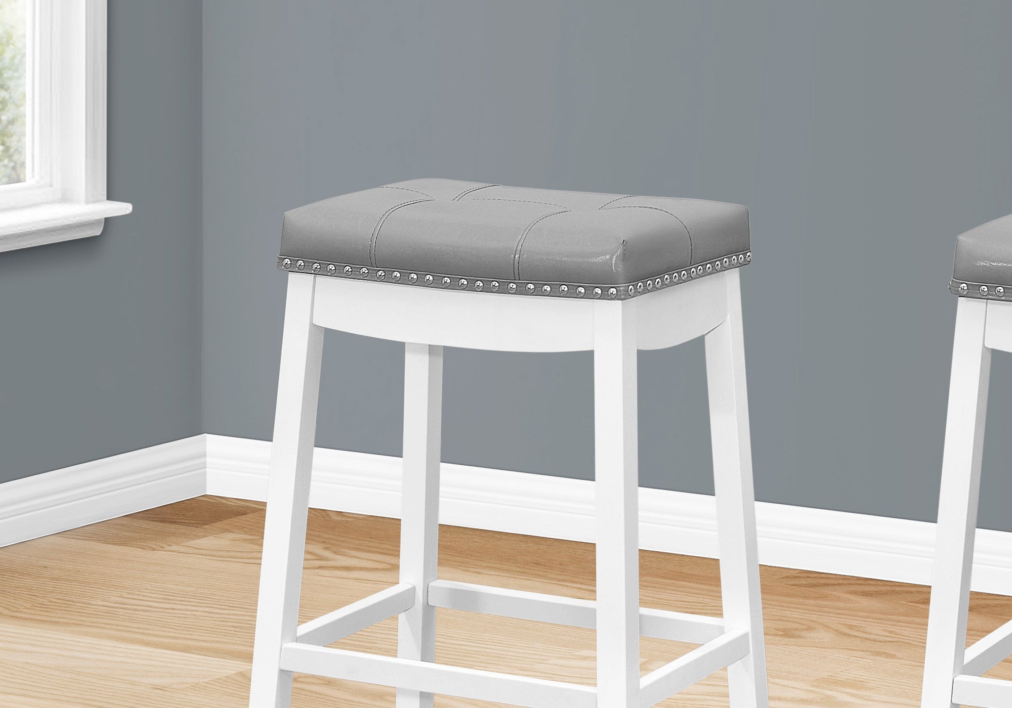 2-Pack Grey Leather Look Bar Stools with White Base, 29