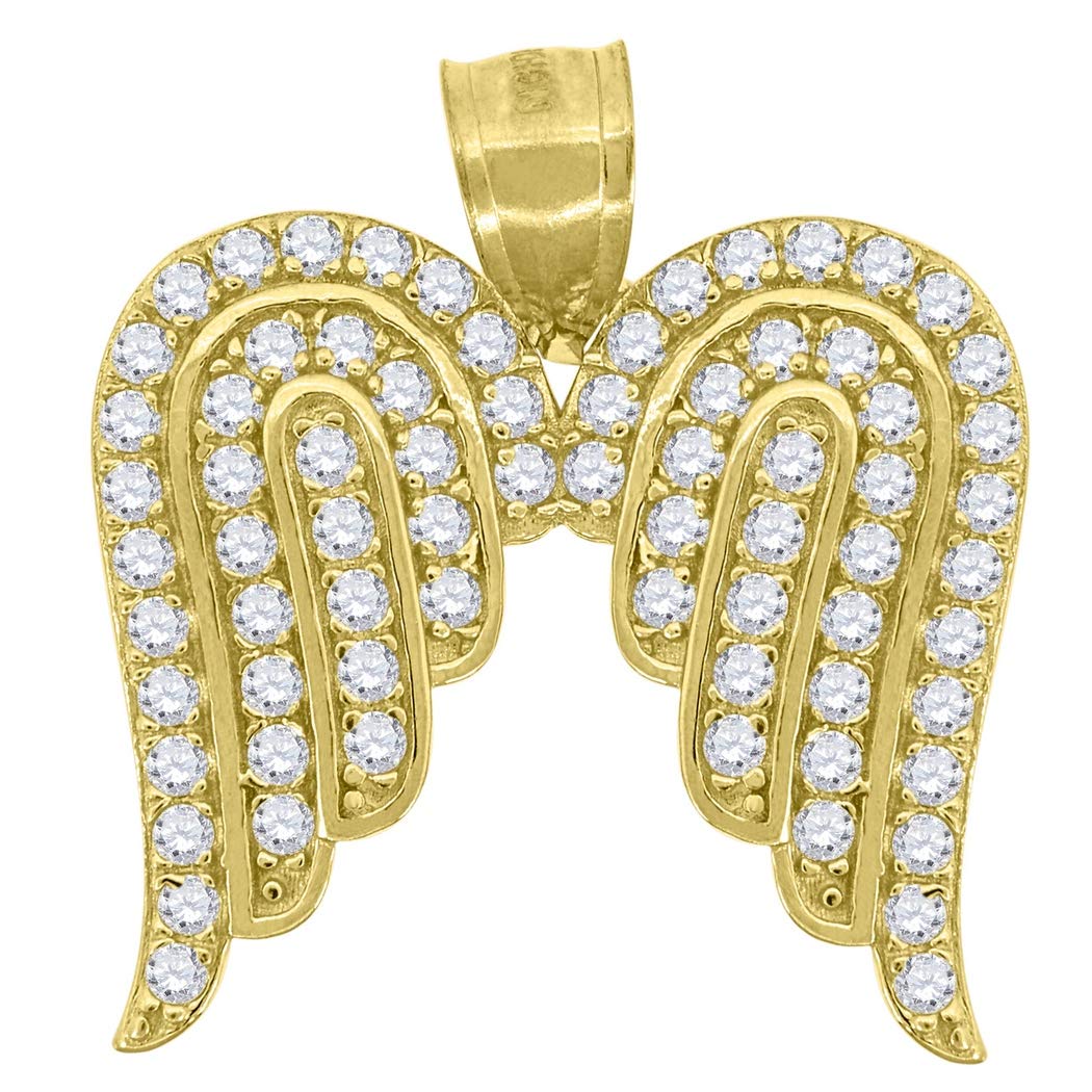 10K Yellow Gold Cubic Zirconia Angel Wing Pendant Necklace for Men & Women - 20.2x19mm Religious Jewelry Gift - Perfect for Baptism, Confirmation & Spiritual Occasions