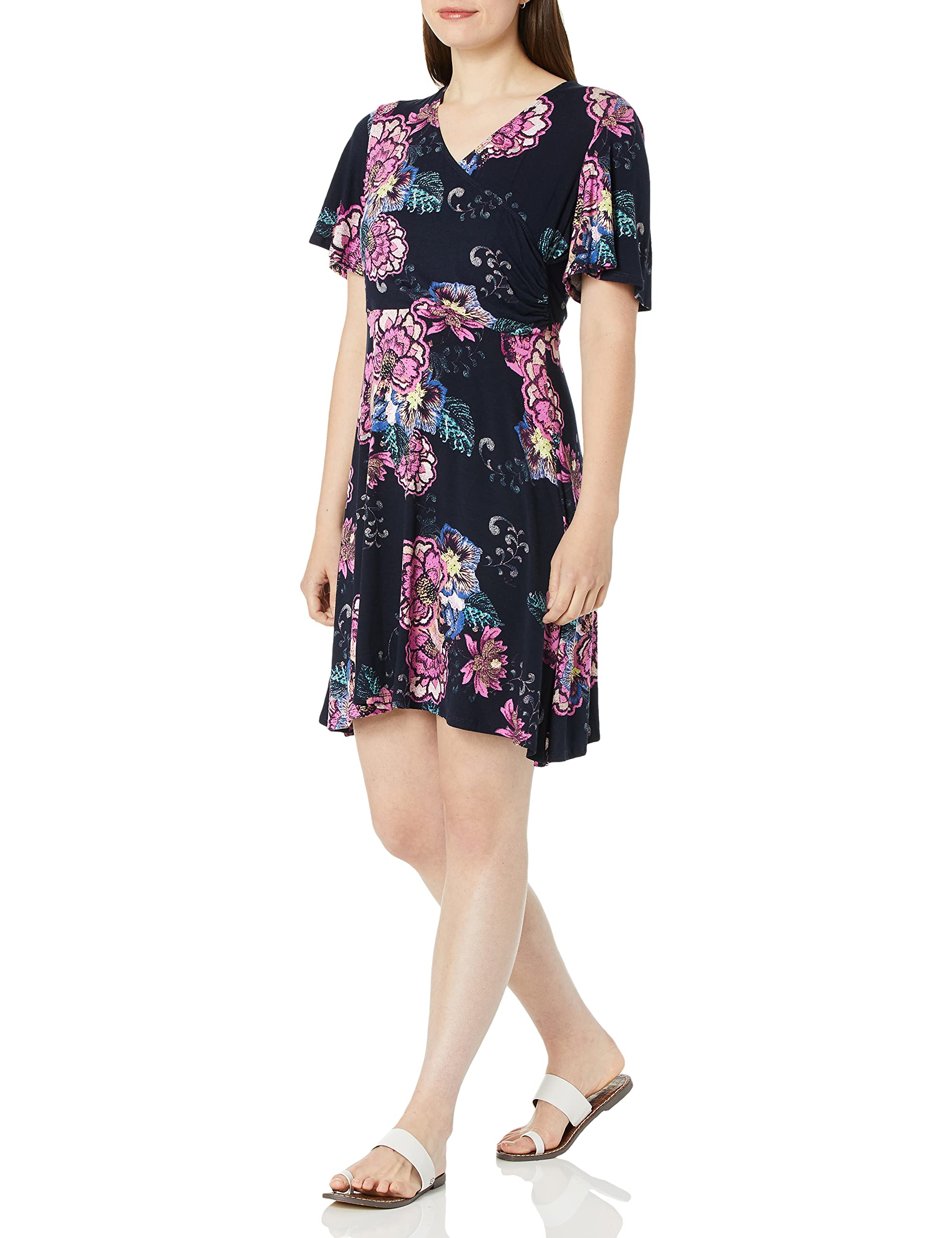 Tribal Print Women's Flutter Sleeve Wrap Dress - Ink Blue, Size S | Boho Chic Summer Dress for Beach, Vacation & Casual Outings