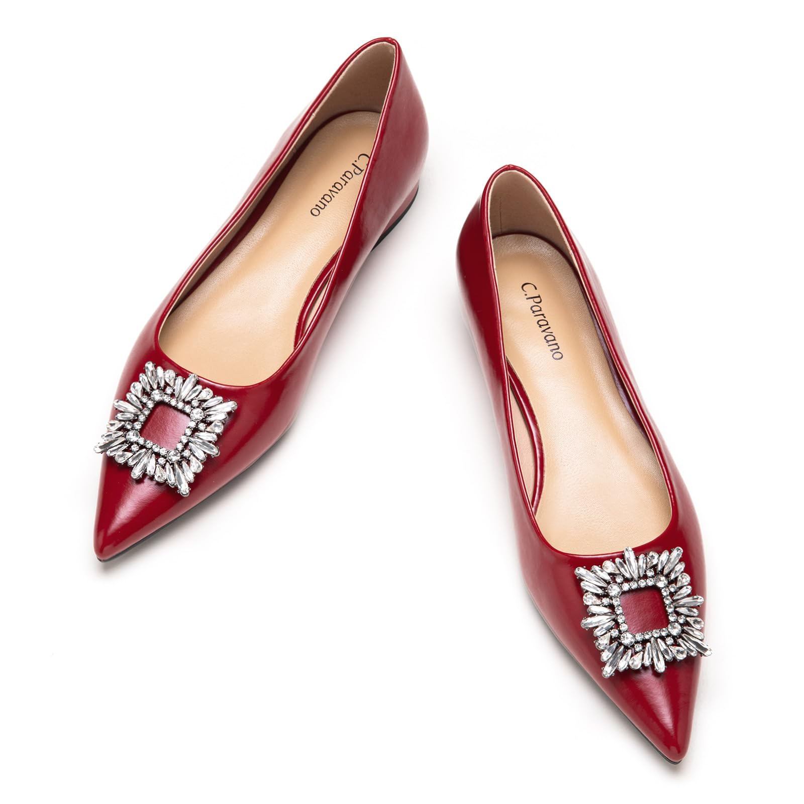 C.Paravano Women's Ballet Flats - Crystal Embellished Pointed Toe Flat Shoes for Women | Comfortable & Elegant for Work, Party & Daily Wear