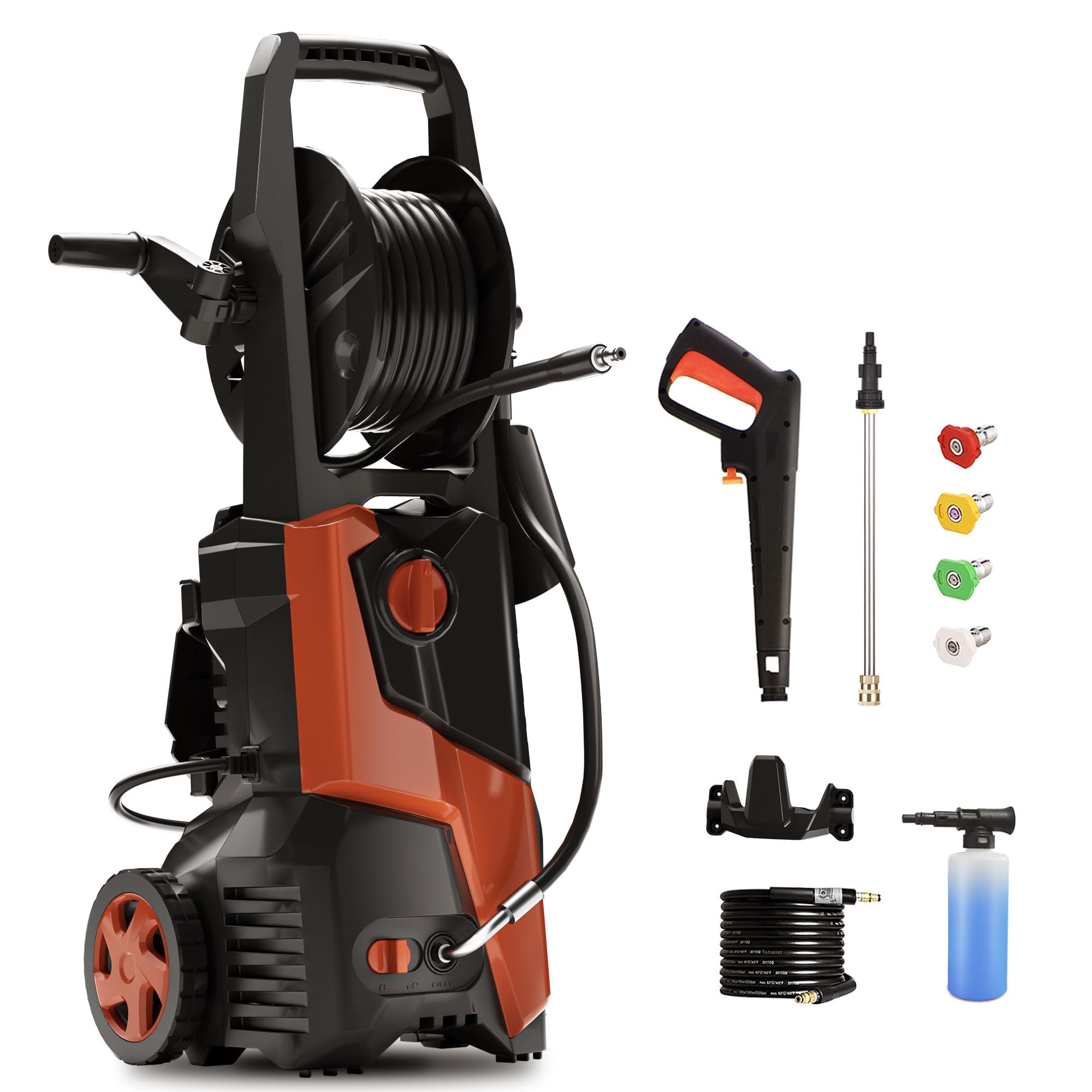 5000 PSI Electric Pressure Washer with 20ft Hose & 17ft Power Cord - 3.2 GPM High Power Washer for Cars, Pools, Patios (Orange) - Ideal for Home, Garage & Outdoor Cleaning Tasks