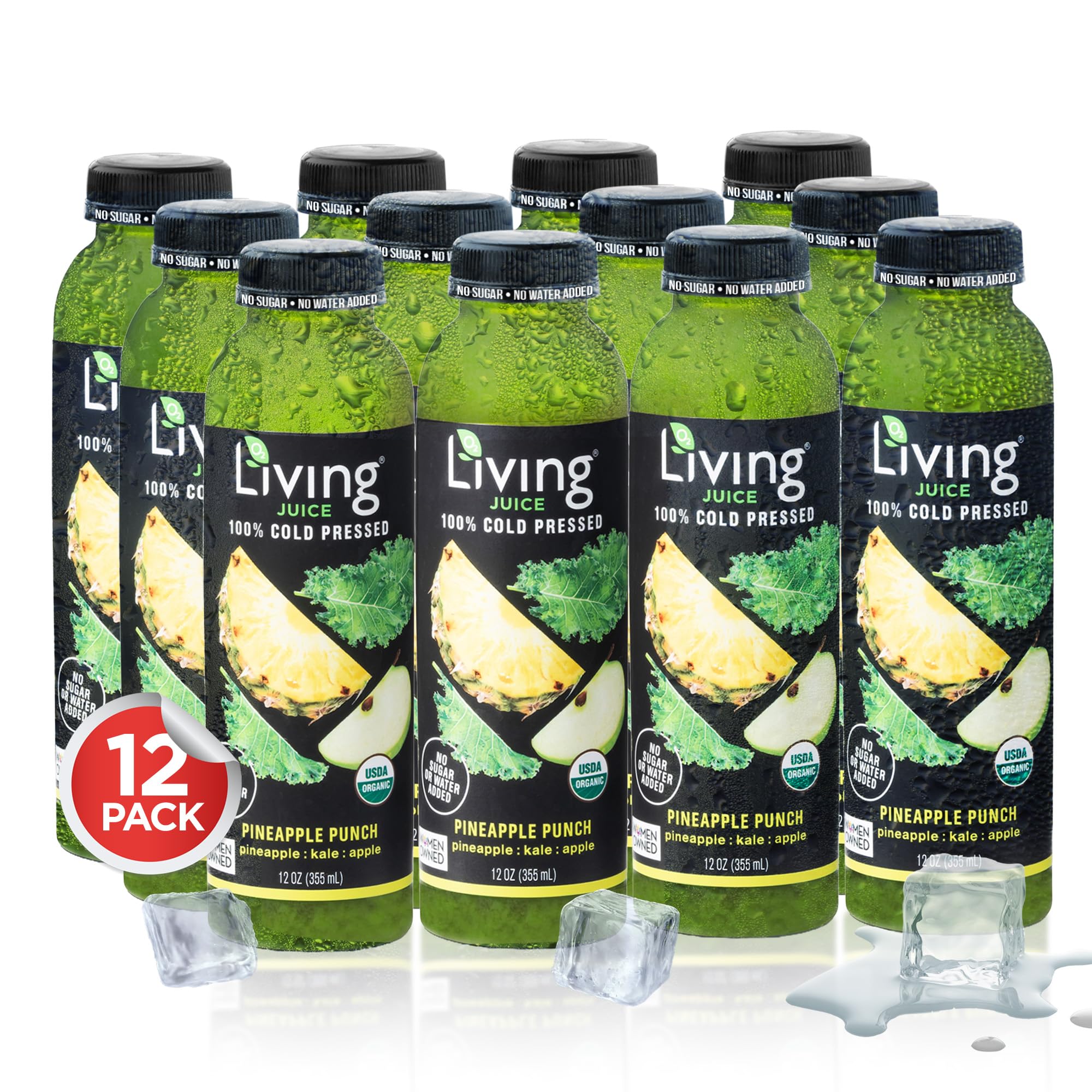 O2 Living Organic Cold Pressed Juice - Pineapple Punch Detox Drink with 5 Vegetable Servings | Low-Calorie, Vitamin-Rich, Immunity Boosting Beverage | 12 Pack (12oz) | Perfect for Post-Workout Recovery, Morning Energy Boost & Healthy Lifestyle