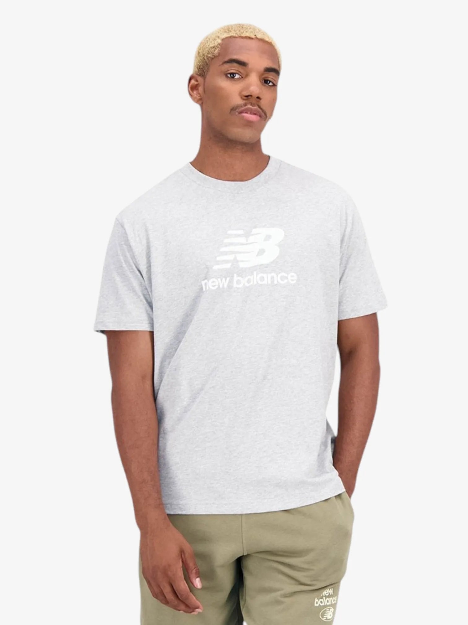 New Balance Essentials Stacked Logo T-Shirt - Light Gray Men's Casual Tee for Running, Gym & Everyday Wear