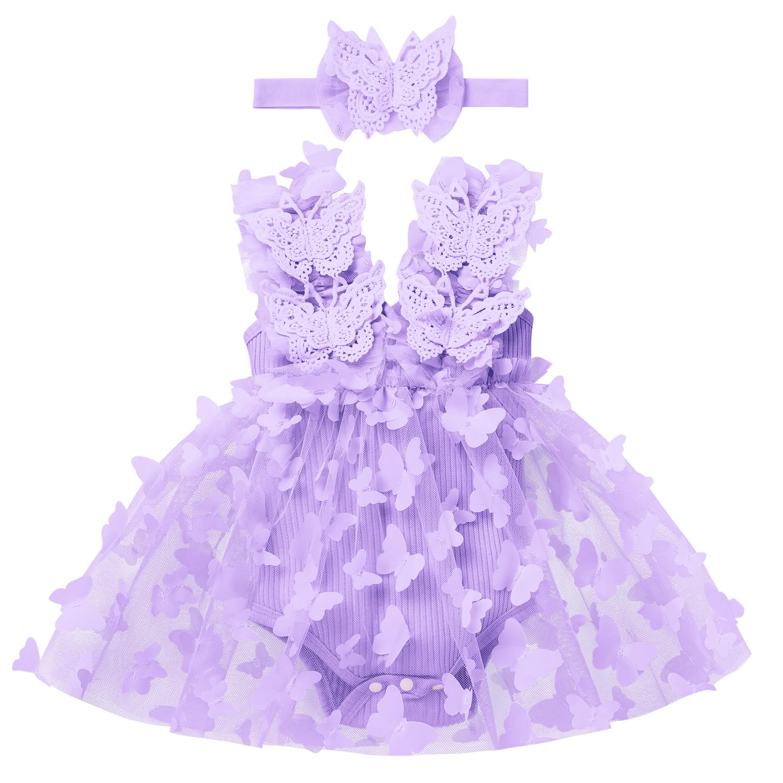 IMEKIS Newborn Baby Girls 1st Birthday Outfit - Butterfly Princess Dress with Matching Headband | Perfect for Birthday Party, Photo Shoot & Special Occasions