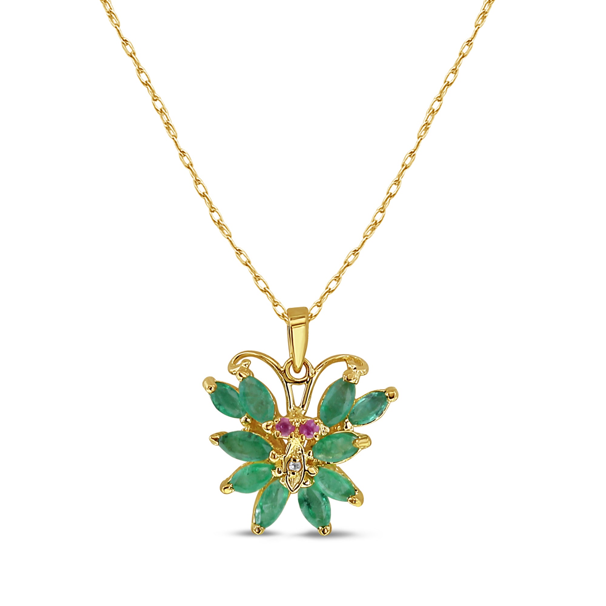 Butterfly Shaped Emerald & Ruby Necklace - Elegant 14K Gold Plated Jewelry for Women, Perfect Gift for Birthday, Anniversary & Valentine's Day | Wedding, Party & Special Occasion Accessory