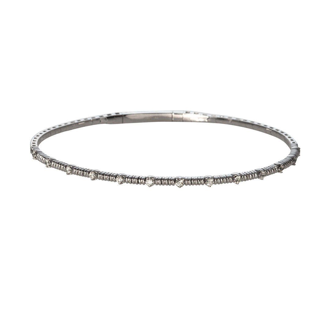 14K White Gold Diamond Ribbed Flexible Bangle Bracelet for Women - Elegant Stackable Jewelry for Everyday Wear & Special Occasions