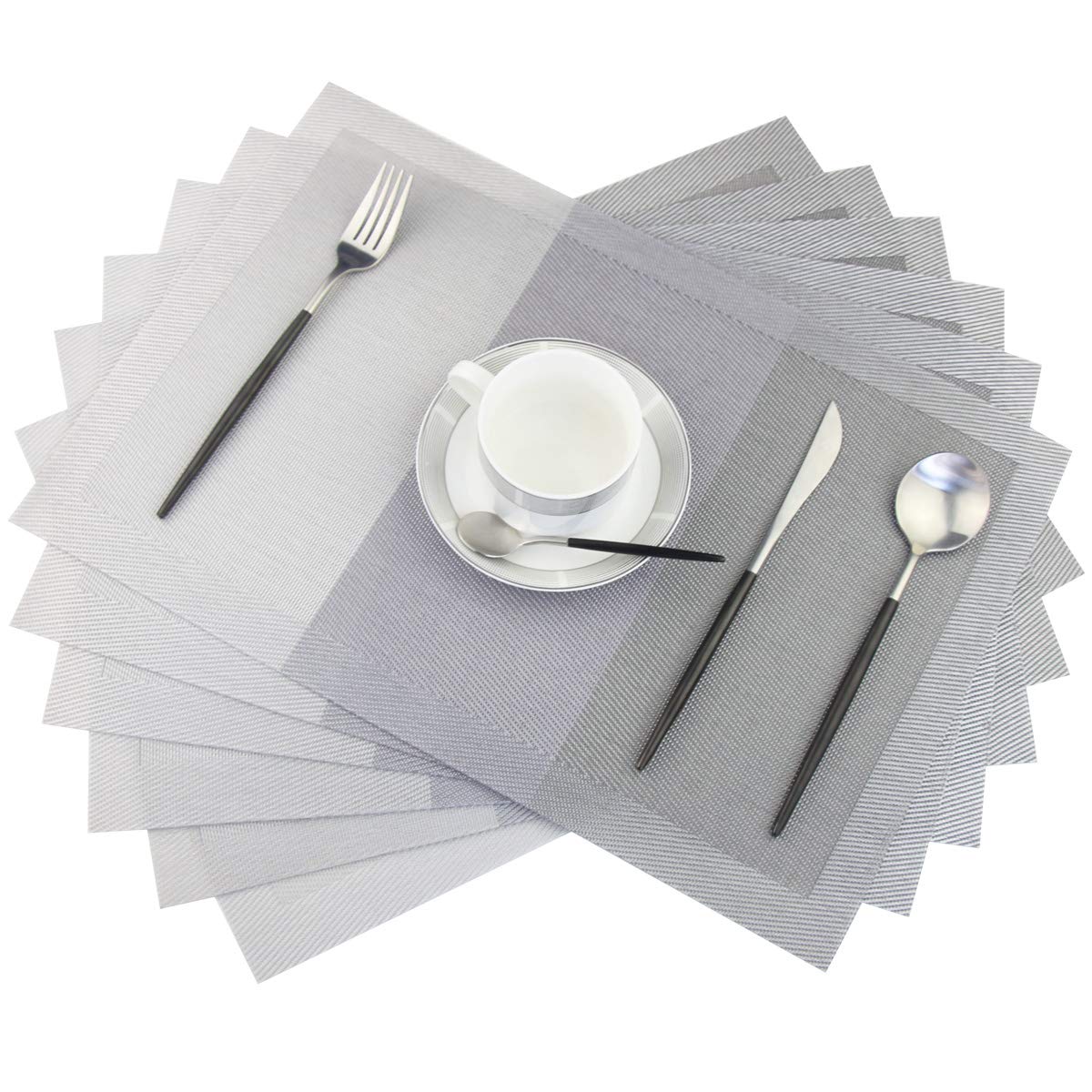 PIGCHCY 18x12 Inch Washable Plastic Placemats Set of 6 - Durable Woven Vinyl Table Mats for Dining Room, Kitchen, Restaurant - Easy to Clean & Reusable (Classic Grey) | Perfect for Everyday Meals, Dinner Parties & Holiday Gatherings