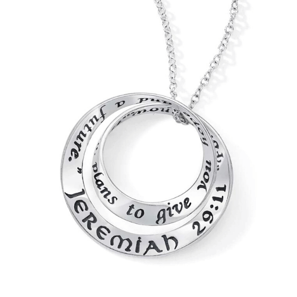 Jeremiah 29:11 Sterling Silver Double Mobius Twist Necklace - Inspirational Bible Verse Jewelry for Women - Perfect for Daily Wear, Gifts & Faith-Based Occasions